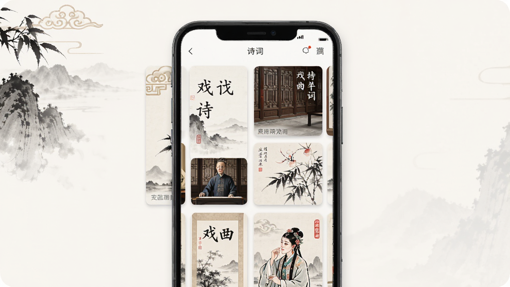 ����APP����չʾ������Ϊ�ֻ���Ļ����ʾʫ�ʡ�Ϸ�����黭���Ļ����ݿ�Ƭ�����ֲ������»�����Ϣ�����Ű�����������ȷ������Լ�й��磬ϸ�ڰ���ˮīԪ����ŵ�����������ɾ��޶���Ԫ�أ����廭��