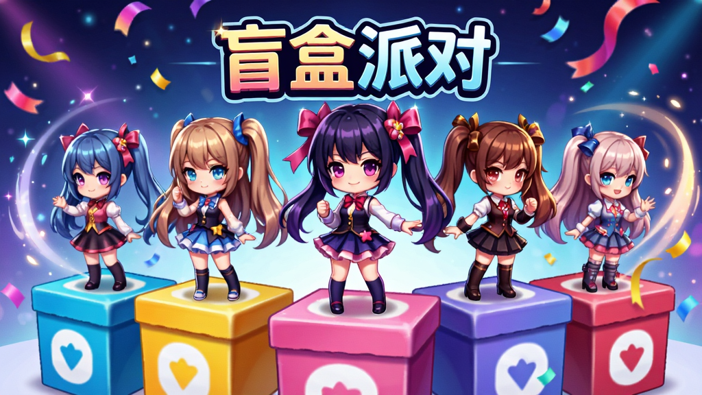 ä���ɶ���Ϸ�����棬������һȺQ������Ů��ɫվ�ڲ�ɫä���ϣ����ֲ��þ��й�ͼ���Ű�����չʾ��Ϸ���ơ�ä���ɶԡ������Ϊ����Ԫ�������磬ϸ�ڰ�����̬��Ч��Ʈ��Ĳʴ������ʸ��壬�ɾ����޶���Ԫ��