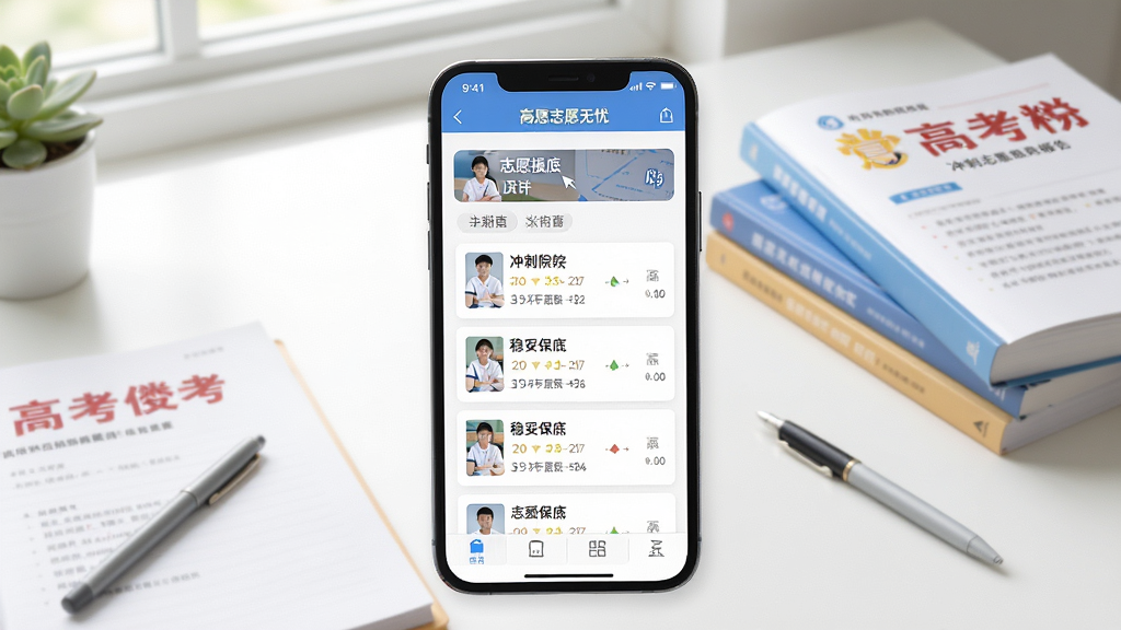 �߿�־Ը����APP������չʾ���ֻ���Ļ����ʾ־Ը�����ҳ�棬����������ױ���ԺУ�б�������Ϊ����������͸߿����ϣ��������������ϸ�����������ʸɾ����޶���Ԫ��