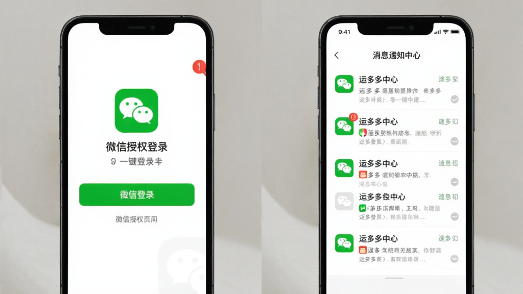 �˶��APP΢��һ����¼ҳ������Ϣ֪ͨ���Ľ��沢��չʾ������Ϊ�ֻ���Ļ�����������ʾ΢����Ȩ��¼��ť���Ҳ���ʾ֪ͨ�б����������ǳɫ��ϸ�ڰ���΢����ɫͼ�����ɫ��Ϣ�Ǳ꣬���ʸɾ�����