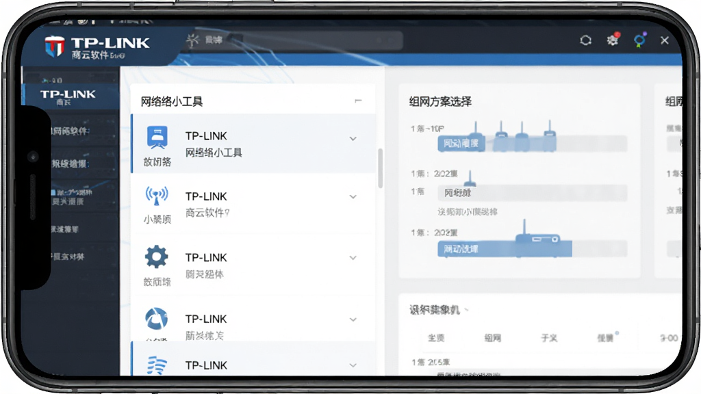 TP-LINK�������������ͼ��չʾ����С�����б�����������ѡ��ҳ�棬����Ϊ�ֻ���Ļ�������������Ű��࣬���Ϊ�Ƽ�����磬ϸ�ڰ���ͼ�������˵�������ʸ��壬�ɾ��޶���Ԫ��