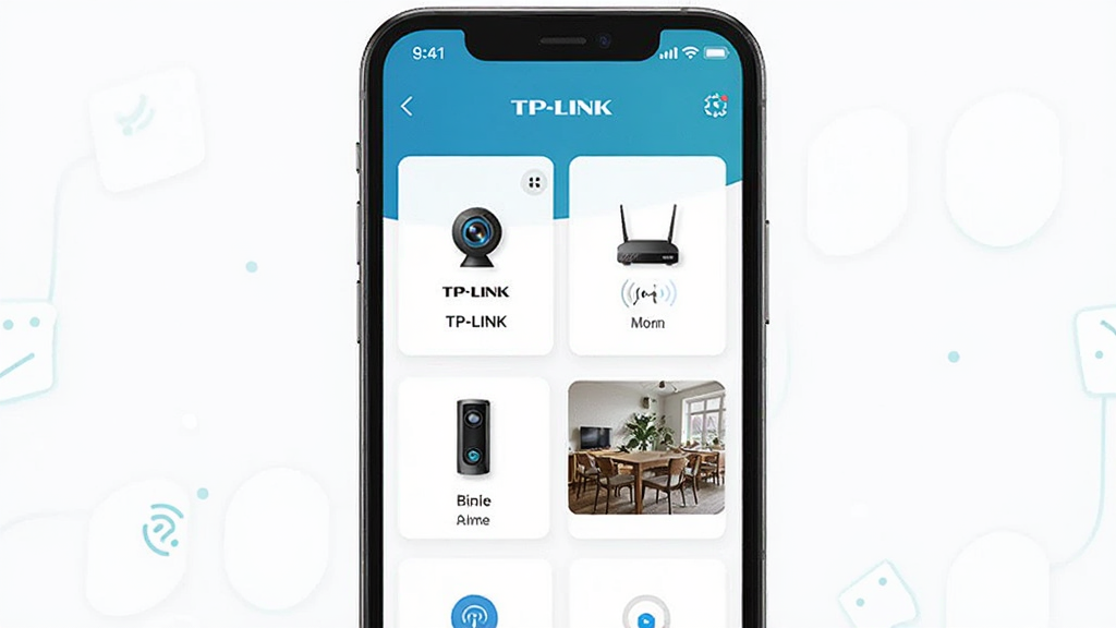 TP-LINK����APP����չʾ������Ϊ�ֻ���Ļ��ʾ�����豸������壬����Ϊ�����ֻ�����ͼ���Ű��Ϸ�Ϊ״̬���·�Ϊ�豸��Ƭ�б������Ϊ�ִ��Ƽ���Լ�磬ϸ�ڰ�������ͷͼ�ꡢ·����ͼ�ꡢ��������ͼ�꼰ʵʱ��������ͼ�����ʸ���ɾ��޶���Ԫ��