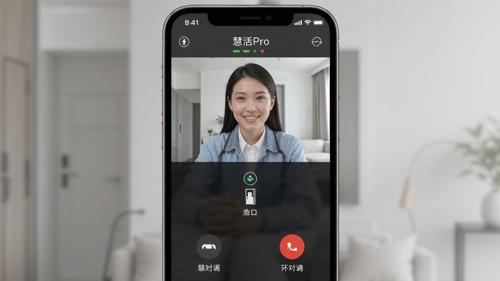 ������Pro APP�ƶԽ�����չʾ������Ϊ�ֻ���Ļ��ʾ��Ƶͨ���뿪�Ű�ť�����־��У��Ű��࣬����ִ��Ƽ���ϸ�ڰ����Ž�ͼ���ͨ��״̬�������������ɾ����޶���Ԫ��
