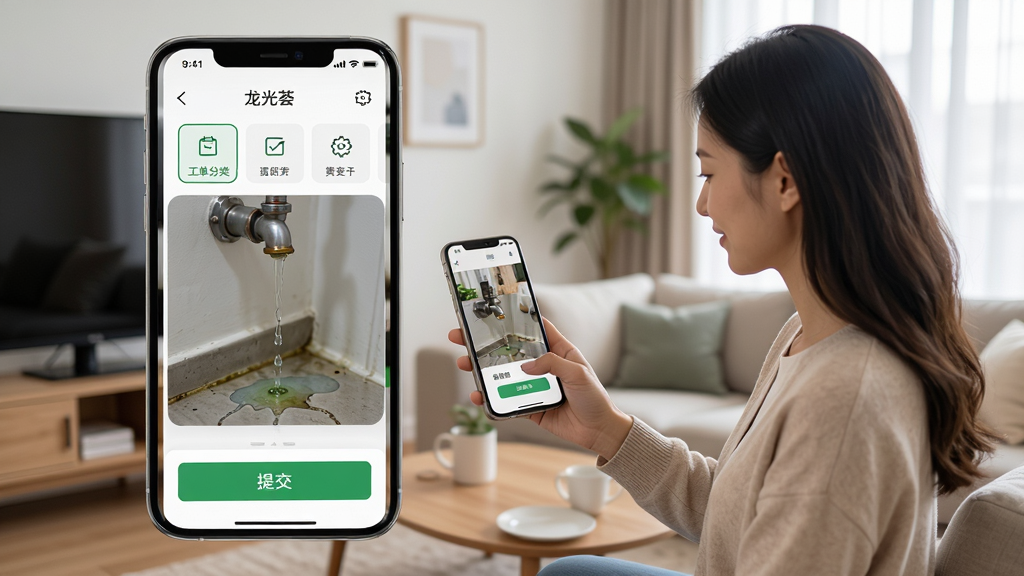 ������APP���±��޹��ܽ���չʾ��һλŮʿ�ڿ������ֻ�����ˮ��©ˮ��Ƭ���ϴ�������Ϊ�ֻ���Ļ��ʵ����ϣ��Ű����������Ϊ�Ӽ�������Ӱ��ϸ�ڰ�����������ѡ����ύ��ť�����ʸ��壬�ɾ��޶���Ԫ��