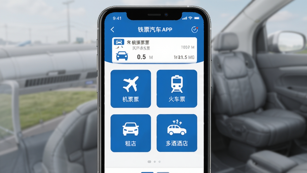 ��������ƱAPP����չʾ���ֻ���Ļ����ʾ����Ʊ����Ʊ����Ʊ���⳵���Ƶ�ȶ���������ͼ�꣬��ɫ��ɫ��������ִ���񣬸ɾ��޶���Ԫ�أ����廭��