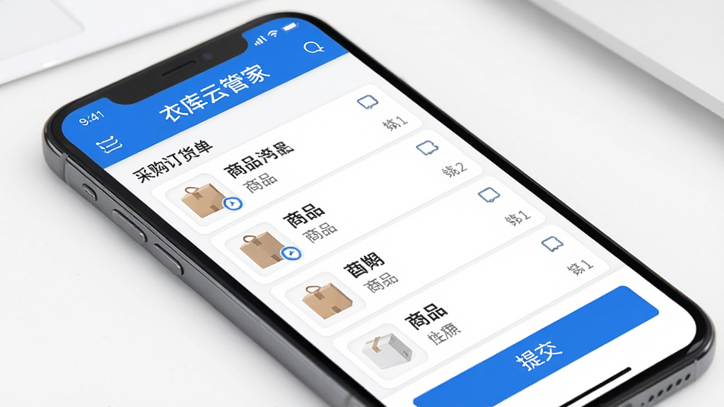 �¿��ƹܼ�APP����չʾ����������Ϊһ�������ֻ�����Ļ��ʾ�ɹ���������дҳ�棬���ּ���������Ű��Ϸ�Ϊ���������м�Ϊ��Ʒ�б����ײ�Ϊ�ύ��ť�����Ϊ�ִ������ƽ����ϸ�ڰ�����ɫ��ɫ��ͼ�����ɫ���������ʸ��壬�ɾ����޶���Ԫ��