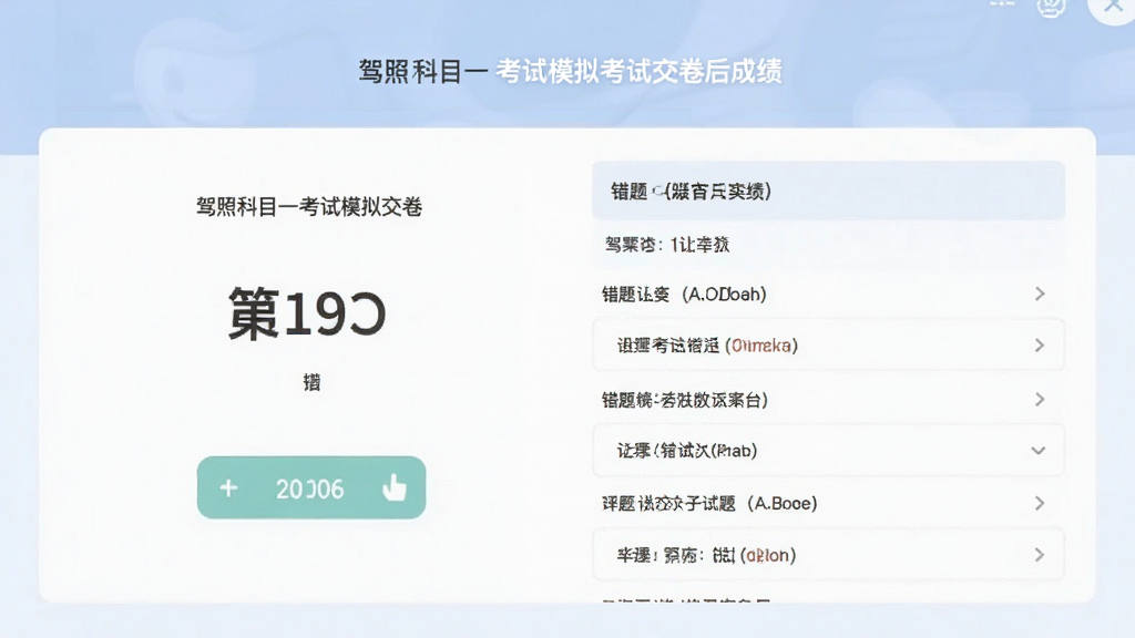 ���տ�Ŀһ����ģ�⿼�Խ�����ĳɼ�ҳ�棬��ʾ�����ʹ����б��������࣬��ɫ��ͣ��޶���װ��