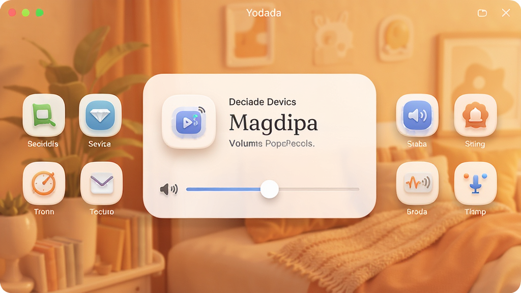 Yodada��������չʾ������Ļ������ʾ�����豸����״̬���������ڻ��飬����Ϊ��ܰ��ůɫ�������ּ������������ִ���Լ��ϸ�ڰ���Բ��ͼ��������Ӱ�����ʸ��壬�ɾ����޶���Ԫ��