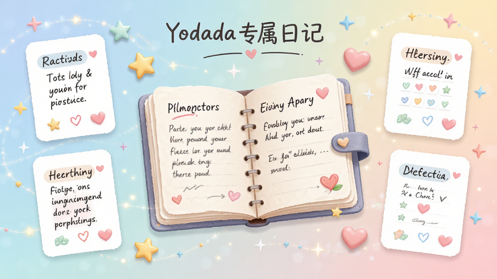 Yodadaר���ռǽ��棬����������һ���򿪵������ռǱ�����Χ��������ܰ��װ��Ԫ����С���ǺͰ��ģ����ֲ��ÿ�Ƭʽ��ƣ��������������ϸ�ڰ�����д�������ͽ��䱳�������ʸ��壬�ɾ����޶���Ԫ��