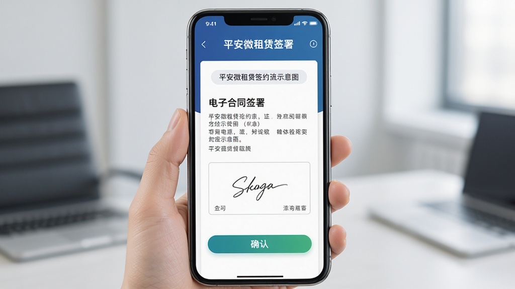 ƽ��΢����ǩԼ����ʾ��ͼ������Ϊ�ֻ���Ļչʾ���Ӻ�ͬǩ��ҳ�棬���־��У��Ű湤�����������רҵ��ϸ�ڰ���ǩ�������ȷ�ϰ�ť�����������ɾ��޶���Ԫ�ء�