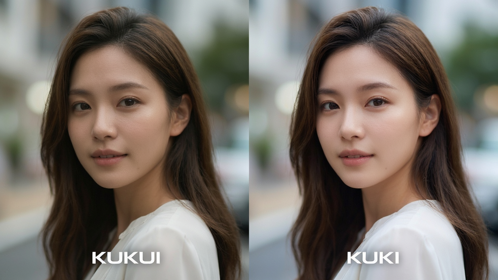 KUKI���AIд������Ч���Ա�ͼ������Ϊ���ҷ���չʾԭͼ��AI����д�棬����Ϊ�Ա�ʽ�Ű棬���Ϊ����ʱ�У�ϸ�ڰ��������沿ϸ��������Ƥ���ʸ���Ȼ�������黯Ч�������ʸ��壬�ɾ����޶���Ԫ��