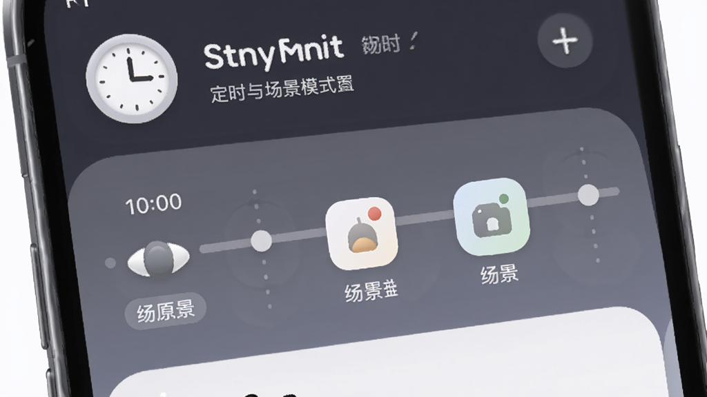 Tiny Smart ��ʱ�볡��ģʽ���ý��棬����Ϊ�ֻ���Ļ��ʾʱ����ͳ���ͼ�꣬�������½ṹ���Ű����������Ϊ���Բ����ƣ�ϸ�ڰ���ʱ��ͼ��ͳ�����ǩ�������������޶���Ԫ��