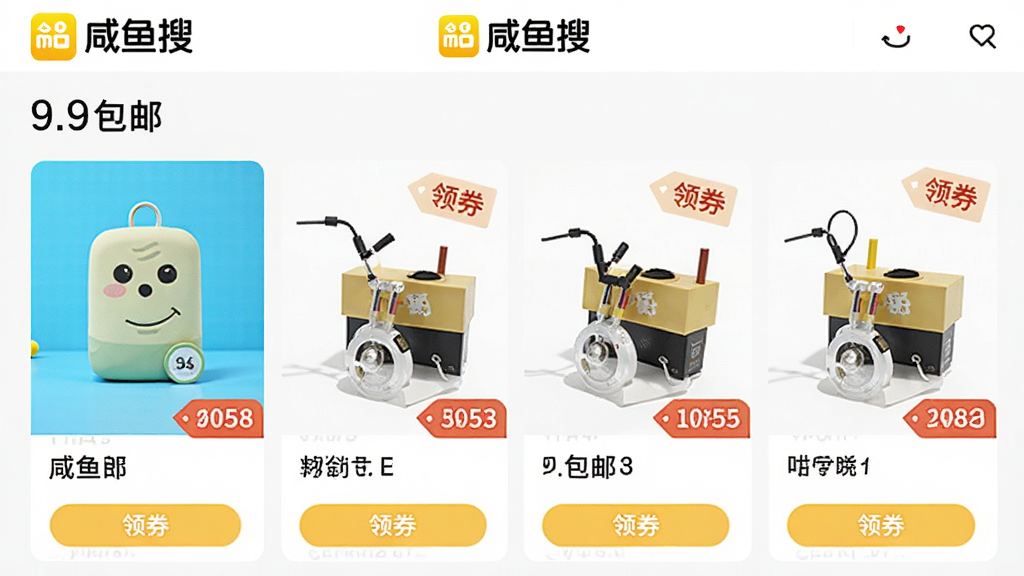 ������APP�ġ�9.9���ʡ�ר��ҳ�棬չʾ�����Ʒ��Ƭ��ÿ�ſ�Ƭ������Ʒͼ���۸��ǩ�͡���ȯ����ť��ҳ�涥���С������ѡ�Logo�������Ű����룬����������죬���ʸ��壬�ɾ��޶���Ԫ��
