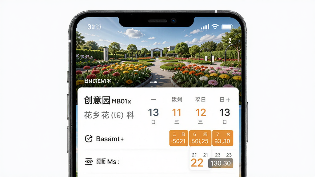 ���绨������Ʊ��ѯ���棬����Ϊ�ֻ���Ļ��ʾ����԰��Ʊ��Ϣ������ѡ�񣬲���Ϊ���½ṹ�Ϸ�Ϊ԰��ͼƬ�·�ΪƱ���б����Ű������򣬷���ִ�����ϸ�ڰ����۸����������ڸ��������ʸ��壬�ɾ��޶���Ԫ��