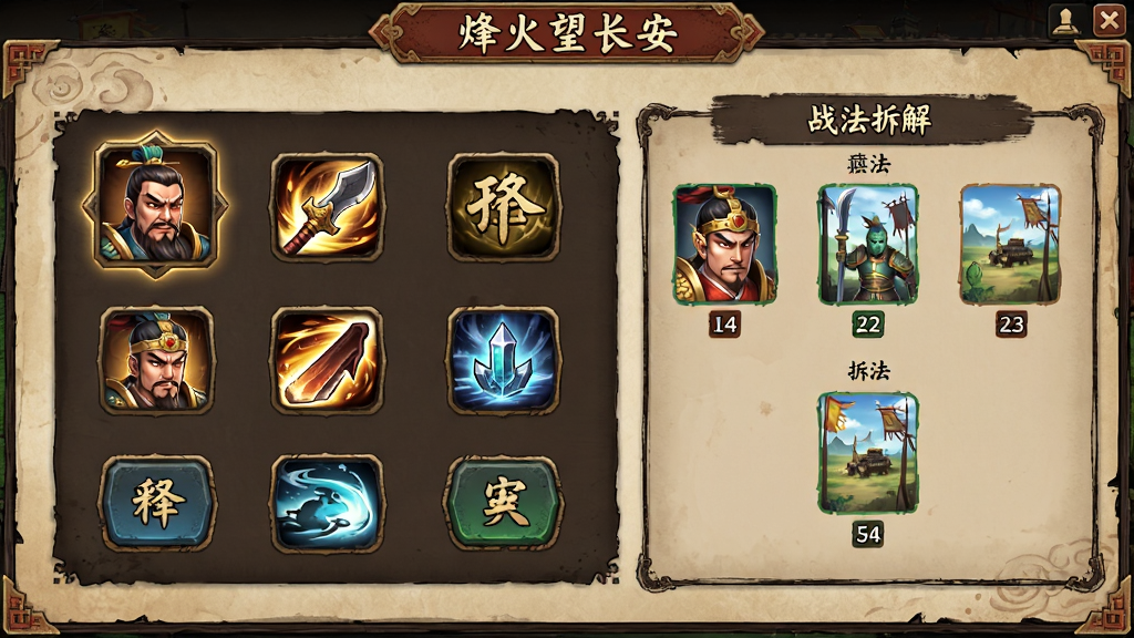 �������������ս�����棬չʾ�򻯺��SLG������壬�����佫�����ͷŰ�ť��ս�������棬���Ź���UI����������������ɾ������廭��