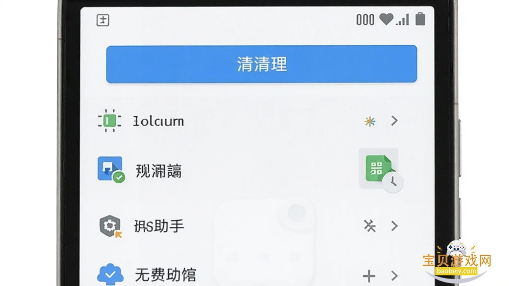 手机屏幕显示无忧快免费清理助手扫描结果页面,分类列表清晰,顶部有清理按钮,整体界面简洁白色背景,安卓手机外框,扁平化设计风格,细节清晰,画质干净,无多余元素