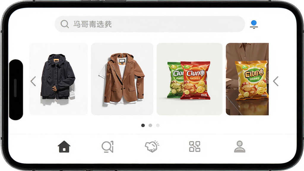 �ֻ���Ļչʾ���羫ѡAPP��ҳ����ɫ�������������������в��ֲ�ͼչʾ���κ���ʳ��Ʒ���ײ����������ͼ�꣬����ɾ����࣬��ƽ����Ʒ�񣬸��廭�ʣ��޶���Ԫ��