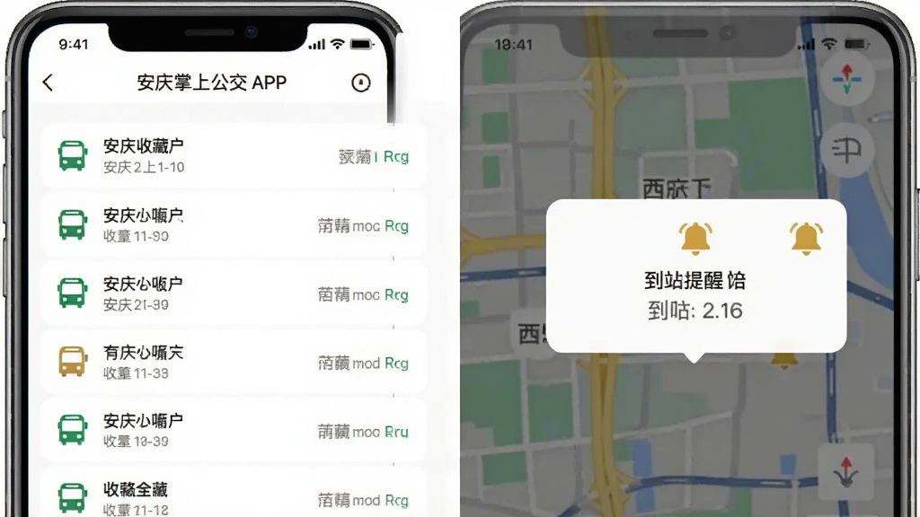 �������Ϲ���APP����չʾͼ������Ϊ�ֻ���Ļ��ʾ�ղ���·�б��͵�վ���ѵ���������Ϊ���ҷ��������Ϊ��·�ղ��б��Ҳ�Ϊ��ͼС�����Ű����룬���Ϊ����ǳɫϵ��ϸ�ڰ���������Сͼ�������������ʶ�������������ɾ����޶���Ԫ��