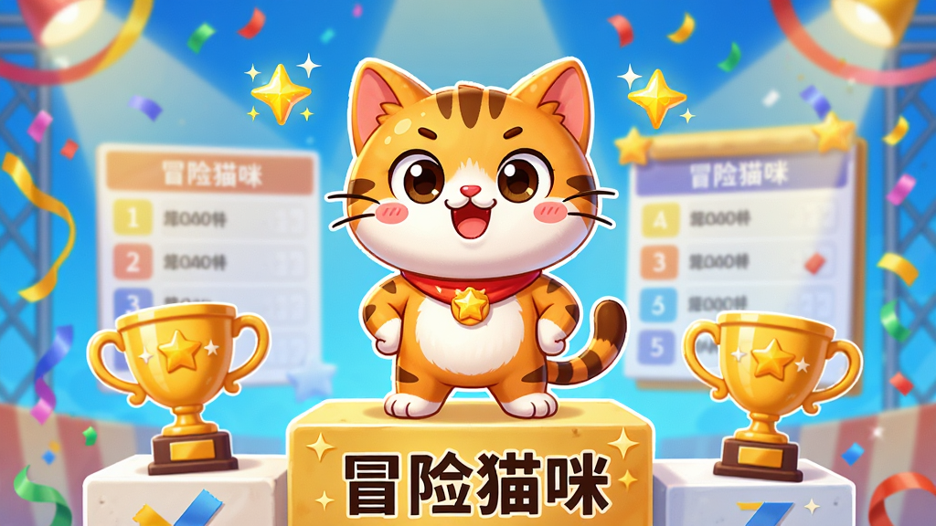 һֻ��ͨСèվ���콱̨�ϣ���Χ�вʴ��ͽ���������λ�ڻ������룬���ֲ��öԳƹ�ͼ���Ű�ͻ����ף��Χ�������������ϸ�ڰ���Сè�����ı��顢��˸�����Ǻͱ����е����а񣬻��ʸ��塢�ɾ����޶���Ԫ�أ�ͼƬ�д����֡�ð��è�䡱