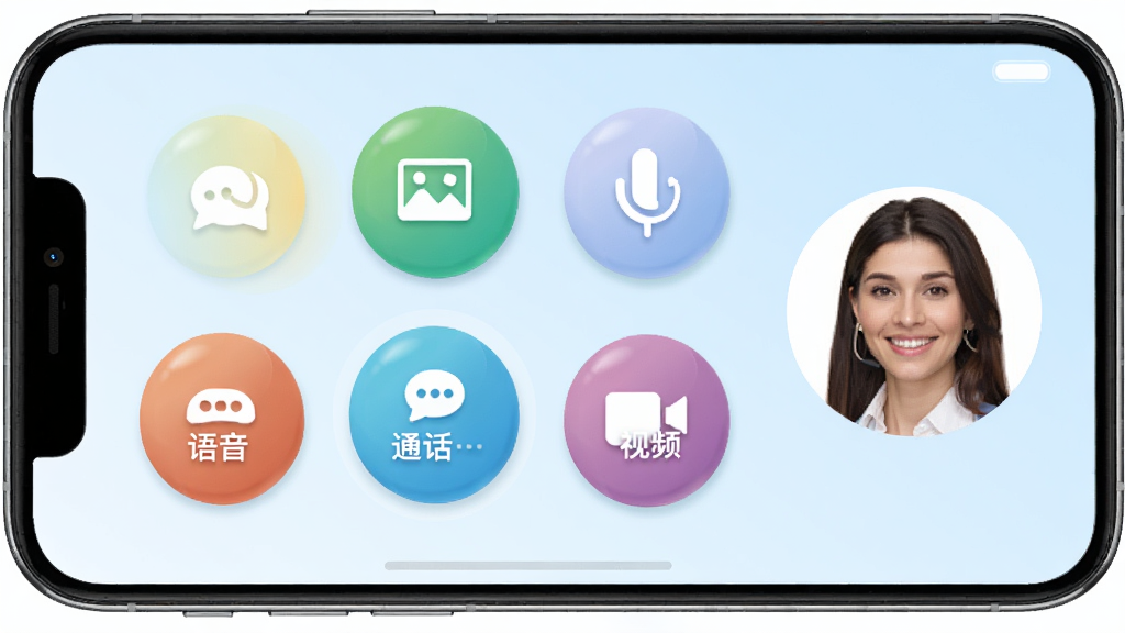�ɹ�����������ѯAPP�Ĺ�ͨ��ʽѡ����棬�ֻ���Ļչʾ���ֲ�ɫԲ�ΰ�ť�ֱ��ע���֡�ͼƬ��������ͨ������Ƶ�������ǵ���ɫ���䣬��ť���Բ���£������Ҳ���һλ΢Ц��Ů����ѯʦͷ������������רҵ�����廭�ʣ��Ű����࣬�޶���Ԫ��