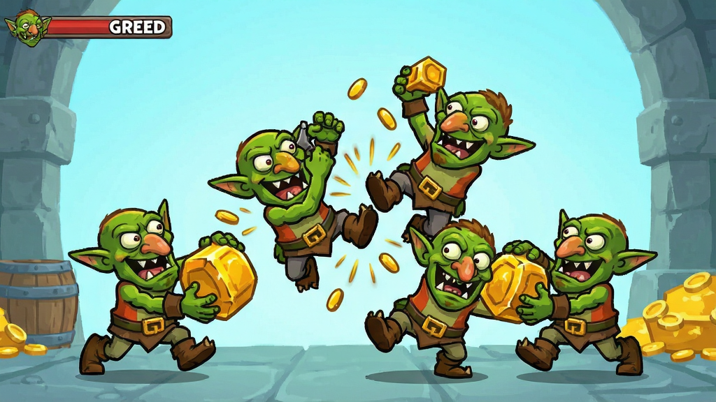 Goblin's Greed��Ϸ��ͼ���ؾ�������ƽ�ĸ�Ц��ײ������2D��ͨ�������ɫ�����ޣ�����ɾ�������Ԫ�أ����廭��