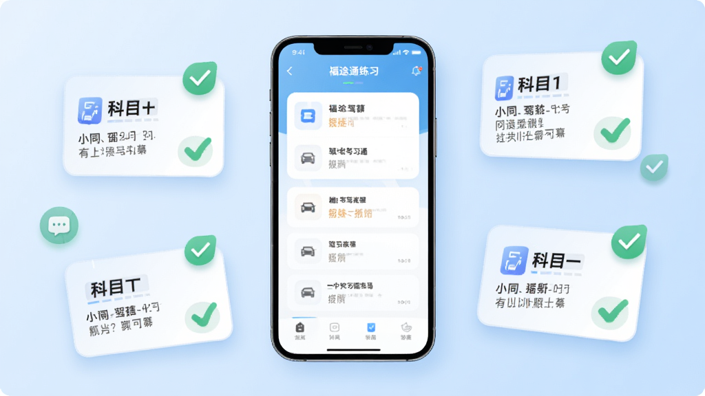 ����������һ�������ֻ�����Ļ����ʾ��;����APP�ļݿ�ͨ��ϰ���棬��Χ�����ſ�Ŀһ��Ŀ��Ƭ����ɫ�Թ�ͼ�꣬�����ǵ���ɫ���䣬���岼�ּ�����죬�Ű���У����Ϊ��ƽ���Ƽ��磬ϸ�ڰ���ϸ���ͼ����Ӱ����͵�ɫ�ʹ��ɣ�����Ϊ����2K���ɾ��޶���Ԫ�ء�