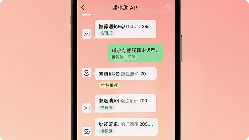 �ֻ���Ļ��ʾ�С��APP������棬������չʾ���������Ƽ��б�������Ϊ��ܰ��ɫ���䣬������У����ּ�࣬��������ִ���ϸ�ڰ����Ի��������Ƽ���ǩ�������������ɾ��޶���Ԫ��