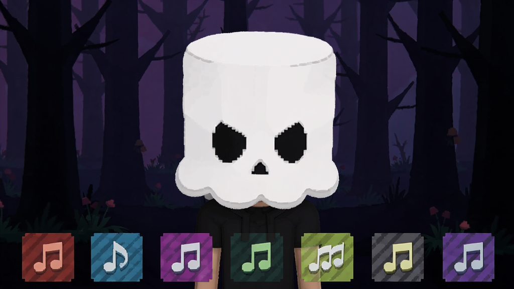 �������Alone marshmello���ư���Ϸ���棬�����Ǵ��Ű�ɫ�޻���ͷ�׵�С�ˣ�����ɭ�ֱ������ײ�һ�Ų�ɫ����ͼ�꣬�������ַ�񣬱�ƽ����ƣ��ɾ��޶���Ԫ�أ����廭��