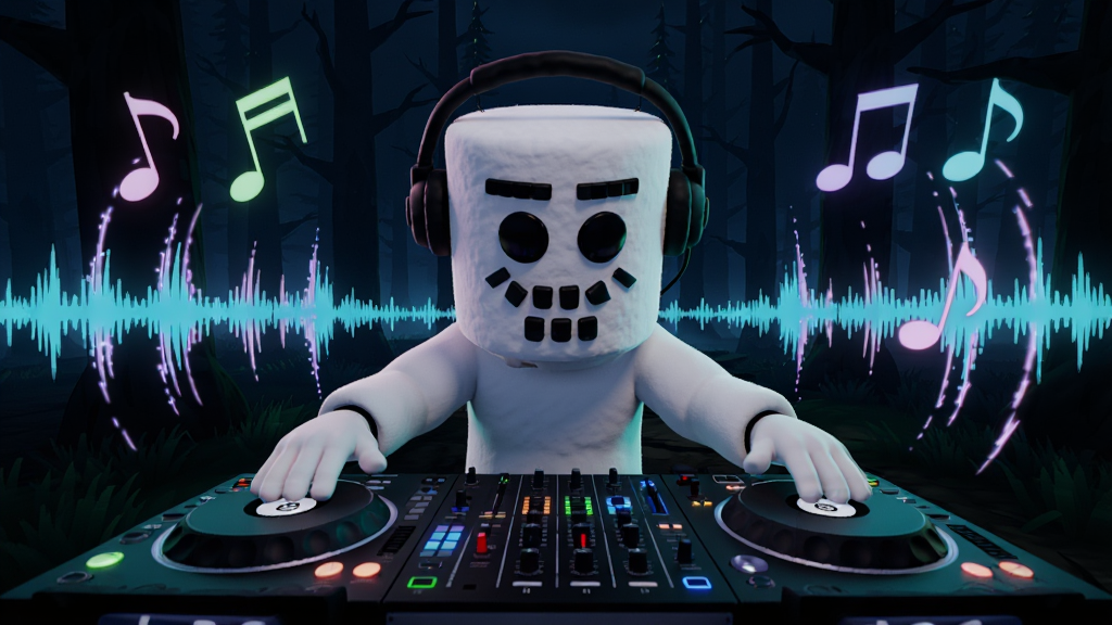�������Alone marshmello���ư���ɫչʾͼ��Marshmello�޻���ͷ�׽�ɫ�ڰ���ɭ���д������Χ����������������Ч��EDM�������ַ���޺��Ч��׺�����廭�ʣ��ɾ���ͼ