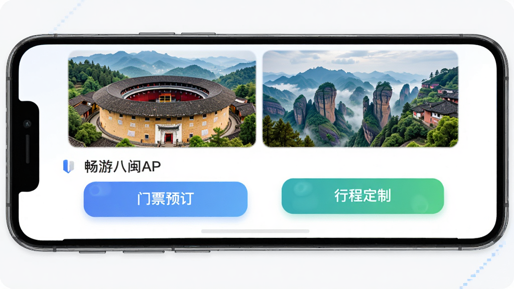 ���ΰ���APP����չʾ���ֻ���Ļ�г��ָ�����¥������ɽ�羰�����������ƱԤ�����г̶��ư�ť�������������Ű��࣬����ִ��Ƽ��У�ϸ�ھ��£����ʸ��壬�ɾ��޶���Ԫ��