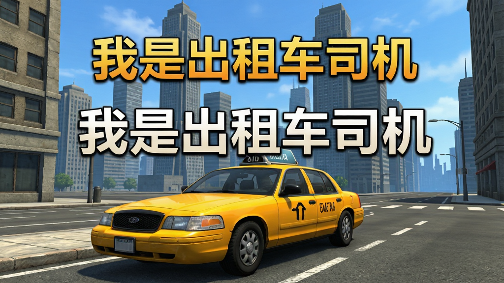 游戏《我是出租车司机》主界面,一辆黄色出租车停在城市街道边,背景是高楼大厦和蓝天,画面中央显示“我是出租车司机”标题,布局简洁,风格写实,细节丰富,画质清晰,干净,无多余元素