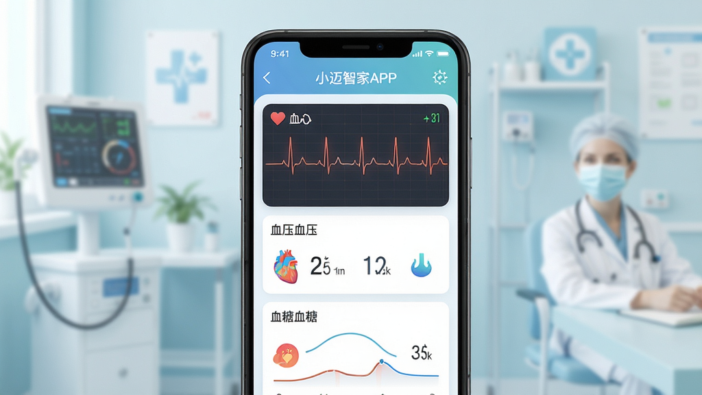 С���Ǽ�APP������������չʾ����������Ϊ�ֻ���Ļ����Ļ����ʾ�ĵ�ͼ��Ѫѹ��Ѫ�ǵȽ�������ͼ��������Ϊ�ɾ���ҽ�ƽ������ɫ����ͣ�ϸ�����������ʸ��壬�ɾ��޶���Ԫ��