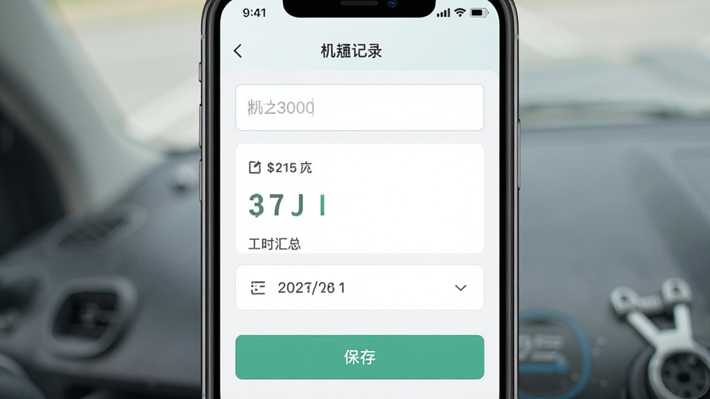 ����ͨ�ƶ��˼�¼ҳ�棬����Ϊ�ֻ���Ļ��ʾ���ͼ�¼�빤ʱ���ܣ�����Ϊ���½ṹ���Ű����룬���Ϊ��ˬǳɫ��ϸ�ڰ������������ѡ���������水ť�������������ɾ����޶���Ԫ��