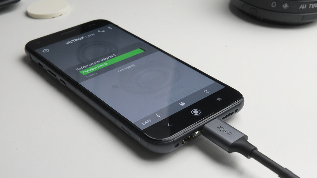 һ����׿�ֻ�ͨ��USB-C������Ψ׿�˾�ͷ���ֻ���Ļ��ʾVILTROX LensӦ�õĹ̼��������������棬�����Ǽ������棬�������������־��У��Ű�ɾ������дʵ�Ƽ��У�ϸ�ڰ�����ͷ�������ں��ֻ��ӿڣ����ʸ��壬�ɾ����޶���Ԫ��