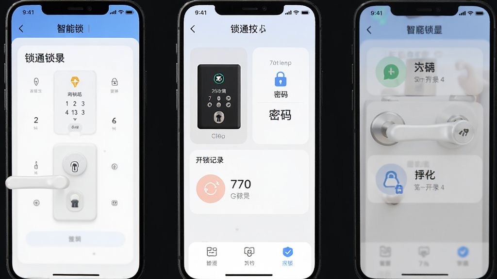 锁通通APP界面截图,展示智能锁管理首页,包含数字钥匙、密码管理、开锁记录等功能模块,布局清晰,风格简洁现代,画质清晰,干净无多余元素