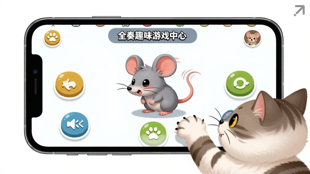 ȫ��Ȥζ��Ϸ���Ľ��棬����Ϊ�ֻ���Ļ��ʾ���ﻥ����Ϸ���棬��������Ϊ��̬С����ͼ������Χ�в�����ť���Ű�ֱ�ۣ������ã�ϸ�ڰ���һֻè�������צ�Ӵ�����Ļ�������������ɾ����޶���Ԫ��