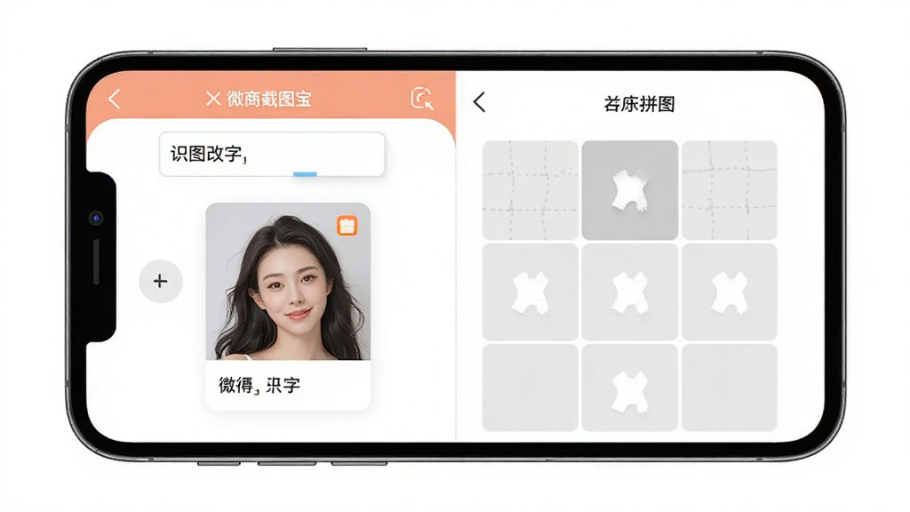 �ֻ���Ļչʾ΢�̽�ͼ��APP��ʶͼ���ֺ�ƴͼ���ܽ��棬����Ϊ�ֻ�����ͼ���������ҷ������Ű�����������ִ���Լ��ϸ��Ϊ���ֱ༭���ƴͼ���񣬻��������ɾ��޶���Ԫ��