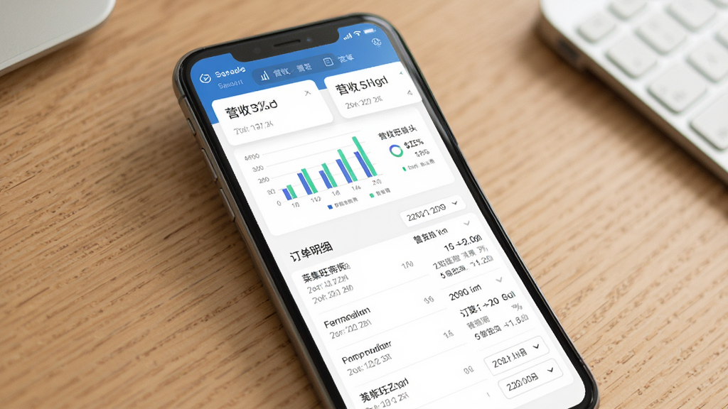 �˼����̼Ұ���������ͳ�ƽ��棬��������Ϊ�ֻ���Ļ��ʾӪ��ͼ���Ͷ�����ϸ�б�������Ϊ�Ϸ����ݸ�����Ƭ�·���ϸ�б����Ű��������򣬷��Ϊ�����Լ�磬ϸ�ڰ�����״ͼ��Ӫ�����֡�������Ŀ������ɸѡ�����ʸ��壬�ɾ����޶���Ԫ��