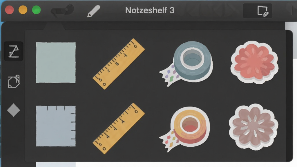 Noteshelf 3 ��ͼ��������д������Ϊ��ͼ������壬��������Ļ��ߣ��Ű����룬���Ϊ��ƽ����ƣ�ϸ�ڰ���������״��ֱ�ߡ���������ֽͼ�꣬�����������ɾ����޶���Ԫ��