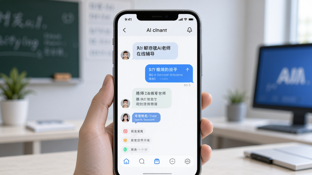 解题猿AI老师在线辅导场景,主体为手机屏幕显示AI对话界面,布局为手机居中展示,排版清晰,风格为现代科技教育风格,细节包括对话气泡和知识点标签,画质清晰,干净,无多余元素
