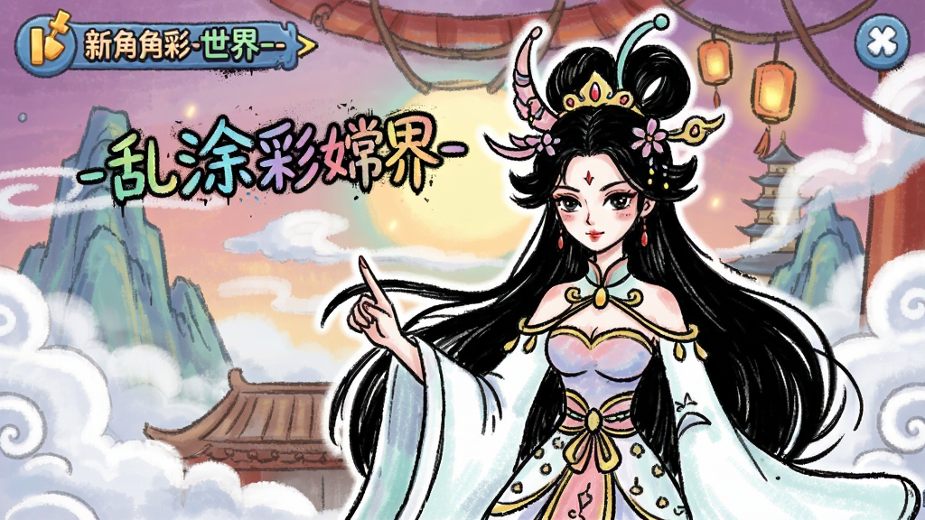 乱涂彩世界-新角色嫦娥 游戏角色涂色冒险场景