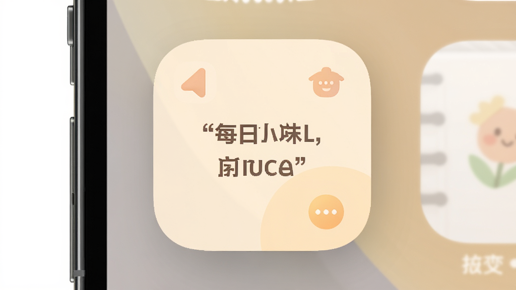 碎沫APP桌面小组件展示,主体为手机桌面放置一个方形小组件,布局为组件居中显示一句每日寄语,排版干净,风格温暖简约,细节包含柔和图标与浅色背景,画质清晰,干净,无多余元素