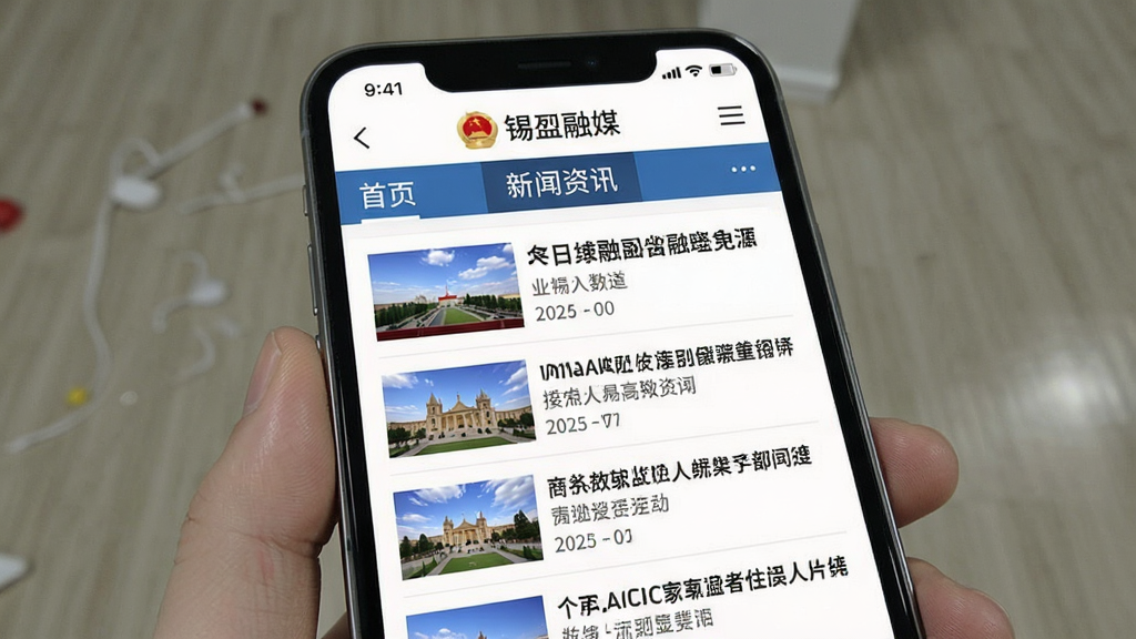 锡盟融媒 新闻资讯页面 手机屏幕 布局清晰 排版整洁 风格 官方 细节 新闻列表 顶部导航 画质 干净 无多余元素