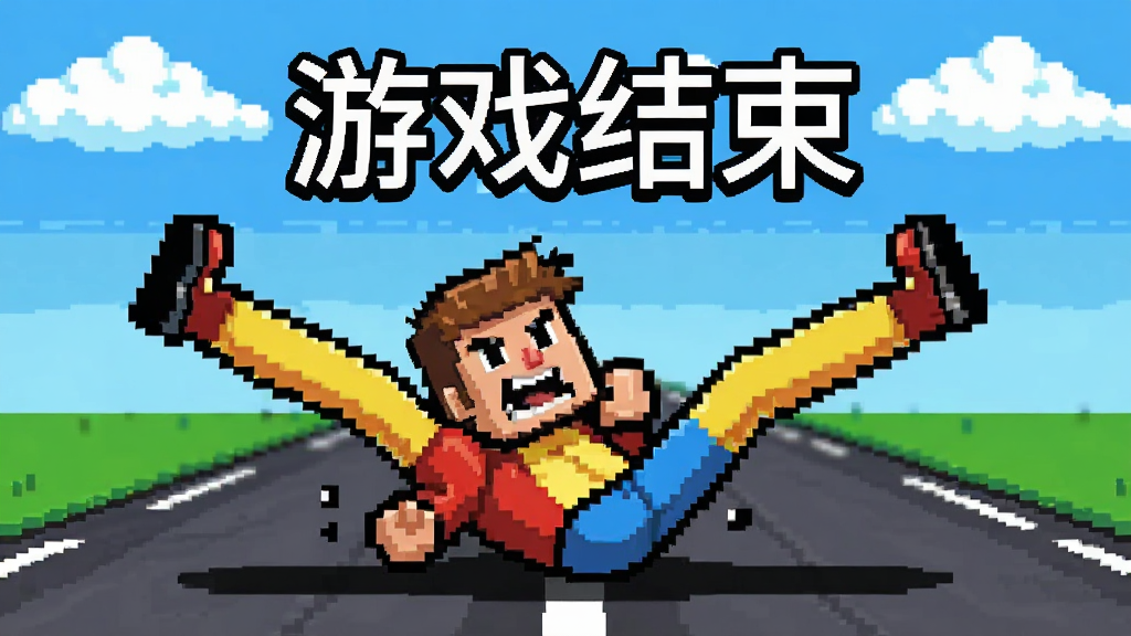 ����������Ϸʧ�ܻ��棬���ؽ�ɫ���ŵ�ˤ���ڵ��ϣ�˫�ȷֿ����ָ�Ц��̬�������ǵ�·����գ��������