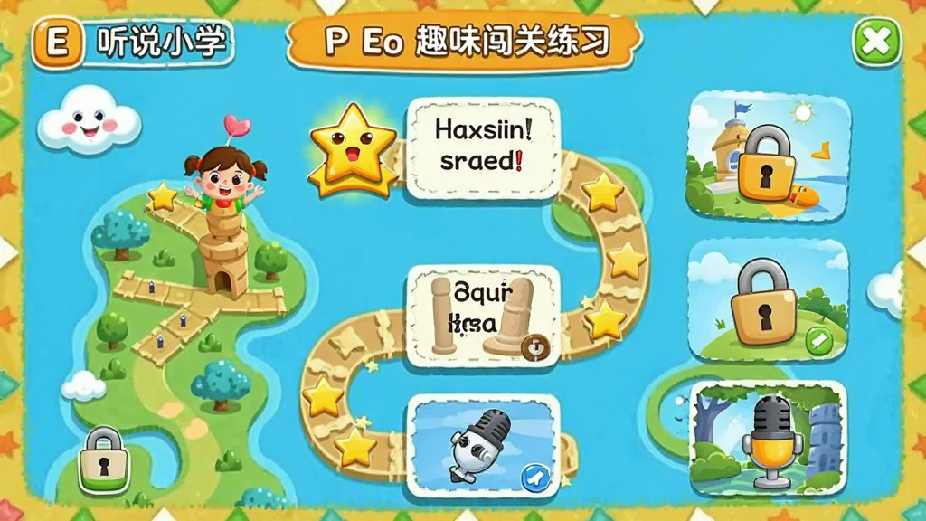 E��˵Сѧ ��׿�� Ȥζ������ϰҳ�棬�����ǿ�ͨ���ص�ͼ��Ӣ����˵����Ƭ������Ϊ�������еĹؿ�·�����Ű���ã����Ϊ��ͯ������ͨ�磬ϸ�ڰ������ǽ������ؿ�������˷�ͼ�꣬�����������ɾ����޶���Ԫ��