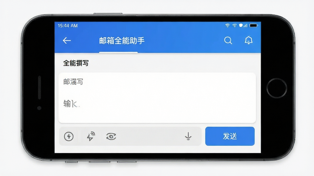 邮箱全能助手 邮件撰写界面 手机屏幕 输入框与发送按钮 现代简约风格 细节清晰 画质干净 无多余元素