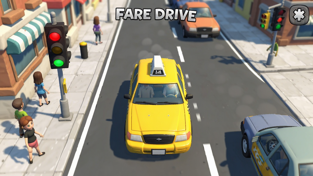 Fare Drive��Ϸ���棬����Ϊһ����ɫ���⳵��ʻ�ڳ��нֵ��ϣ�����Ϊ�����ӽǣ��Ű���У����дʵ��ͨ��ϸ�ڰ������̵ơ����˺��������������������ɾ��޶���Ԫ��