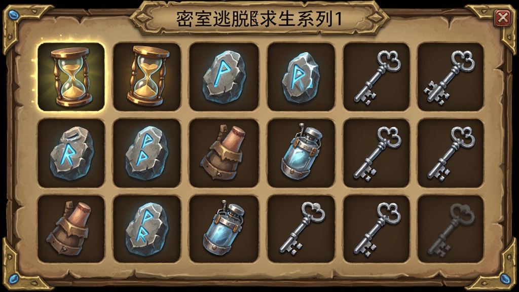 ������������ϵ��1����ð�յ�����壬��������Ϸ�ڵ���Ʒ���͵���ͼ�꣬����Ϊ����״���У��Ű����룬���Ϊ������÷��ϸ�ڰ��������ɳ©�����з��ĵ�ʯͷ����ɫԿ�ף����ʸ��壬�ɾ����޶���Ԫ��