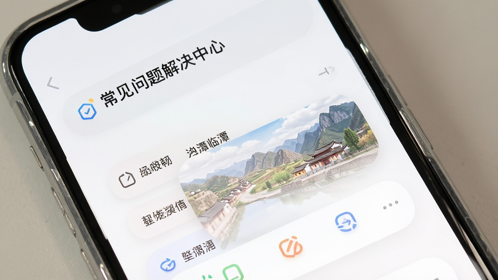 魅力临潭 常见问题解决 手机界面 帮助中心 布局简洁 排版清晰 柔和圆角风格 细节到位 高清画质 干净无多余元素