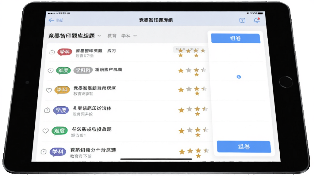 ��ī��ӡ���������棬����Ϊƽ�������ʾ��Ŀ�б��������ť������Ϊ�����Ű棬���Ϊ������Ӧ����ˬ���ϸ�ڰ���ѧ�Ʊ�ǩ���Ѷ��Ǽ��������������ɾ����޶���Ԫ��